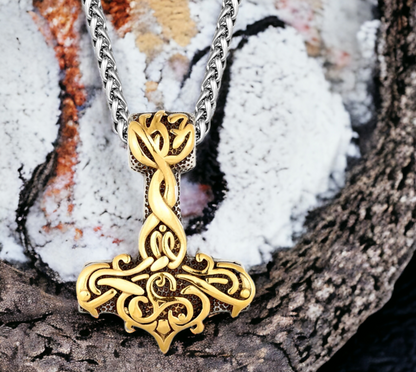 Collier Viking Mjolnir marteau de Thor Mythologie Nordique Celtique en Acier Inoxydable fait à la main Couleur Or et Argent Cadeau Original