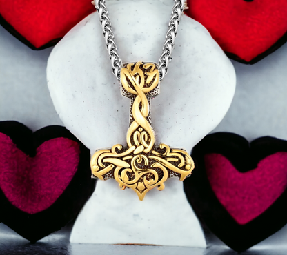 Collier Viking Mjolnir marteau de Thor Mythologie Nordique Celtique en Acier Inoxydable fait à la main Couleur Or et Argent Cadeau Original
