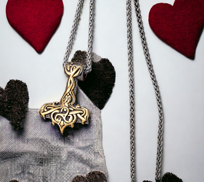 Collier Viking Mjolnir marteau de Thor Mythologie Nordique Celtique en Acier Inoxydable fait à la main Couleur Or et Argent Cadeau Original