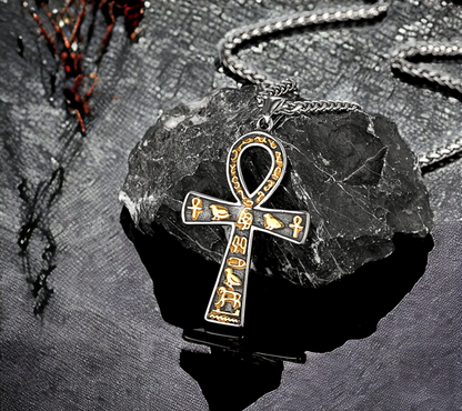 Collier Pendentif Croix Egyptienne Ankh Clé de Vie Amulette de Protection en Acier Inoxydable fait à la main Cadeau Original Idéal Cadeau