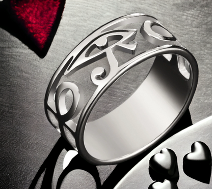 Bague Oeil d'Horus Amulette Egyptienne Couleur Argent en Acier Inoxydable fait à la main Cadeau Original Idéal Cadeau