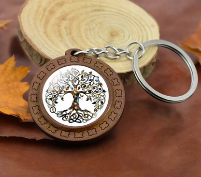 Porte-clés pendentif Arbre de Vie Tree of Life Celtique en Bois et Verre  Accessoire Sac, fait à la main Idéal Cadeau original