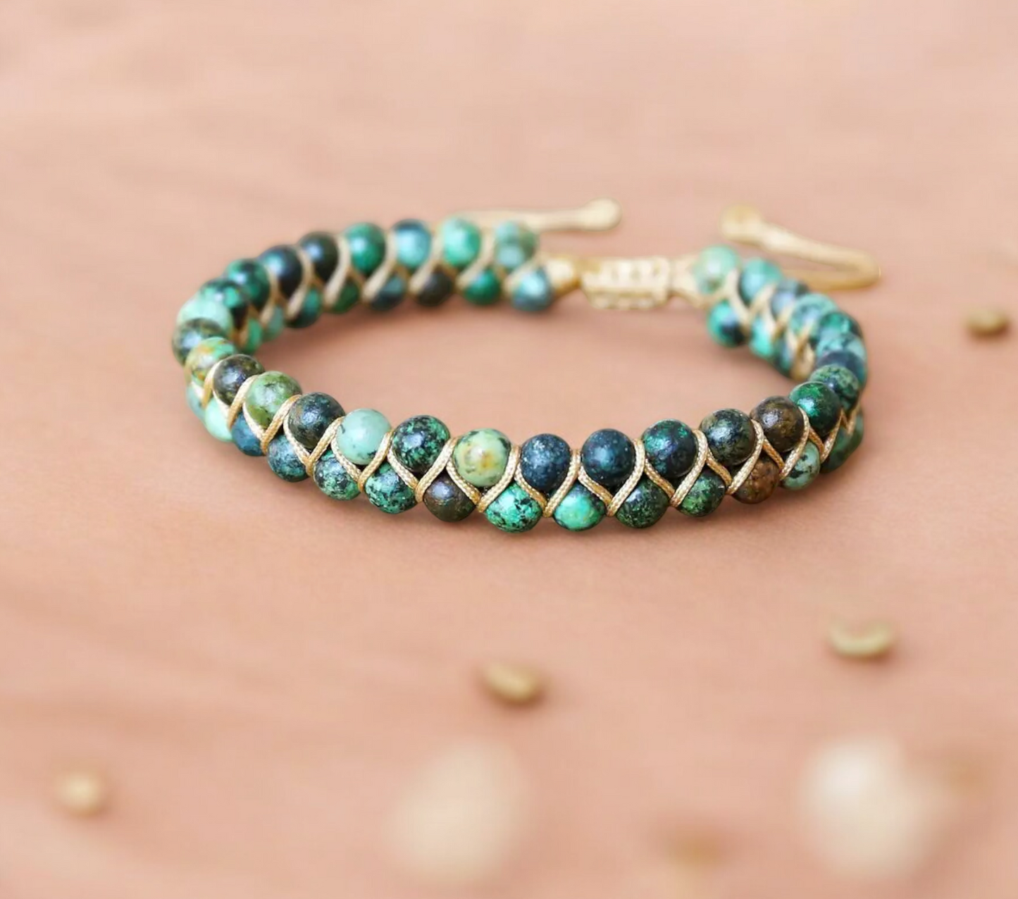 Bracelet Ajustable en pierre Naturelle Perles Turquoise Africaines, fait à la main Idéal Cadeau Original pour Femme